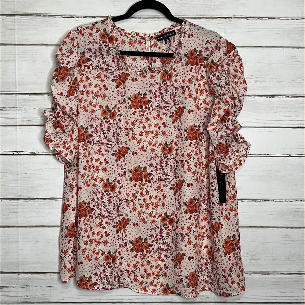 Sara Michelle Floral Puff Sleeve Blouse Size 3X